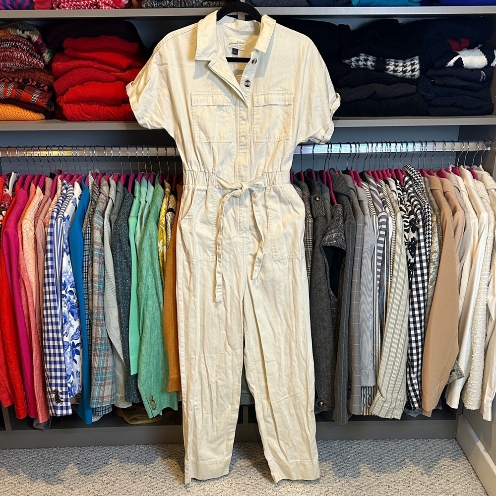 Universal Thread cream short sleeve front button 6 pocket jumpsuit size XS